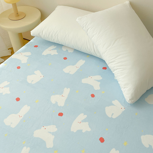 小兔与冬日 可爱baby蓝奶油绒床单床笠加厚保暖治愈卡通秋冬单人