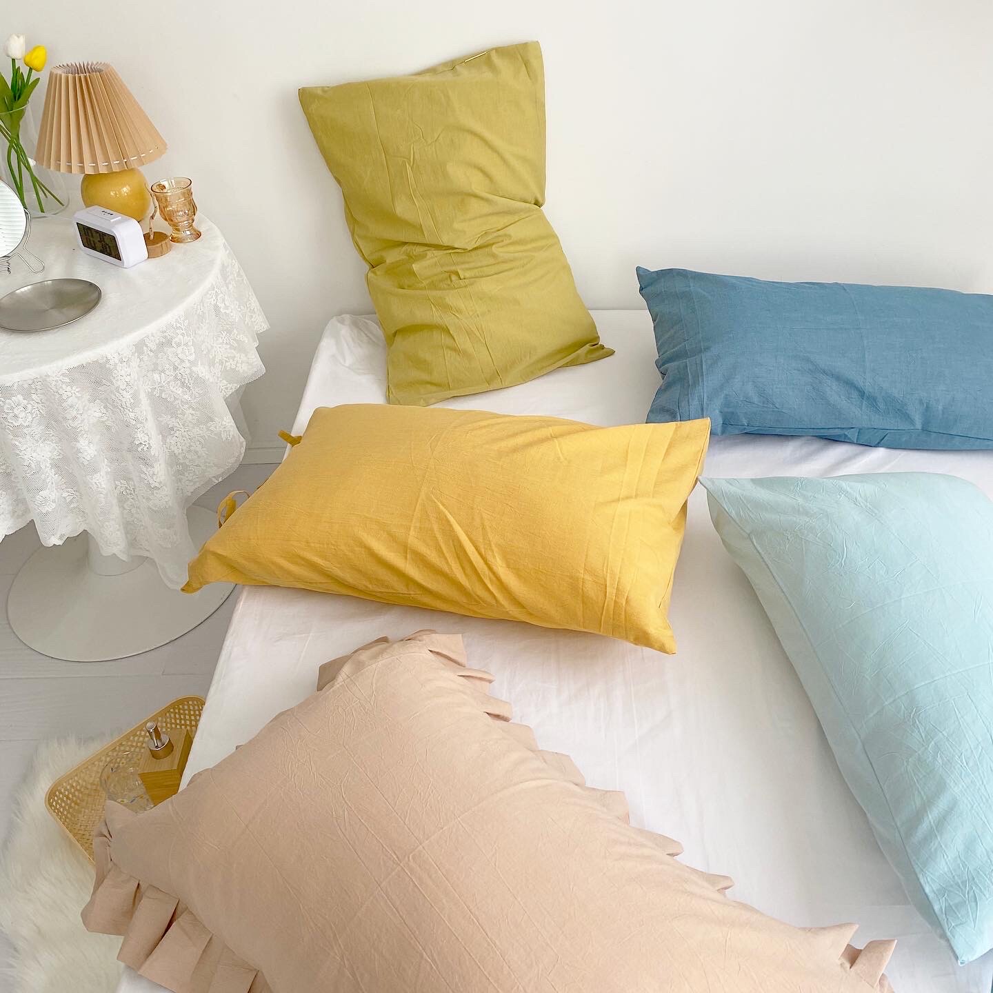 生活搭配！百搭色织水洗棉枕套全棉信封枕头罩荷叶花边单人可定制,床上用品,枕套,淘宝优惠券,粉丝福利购,淘宝优惠卷