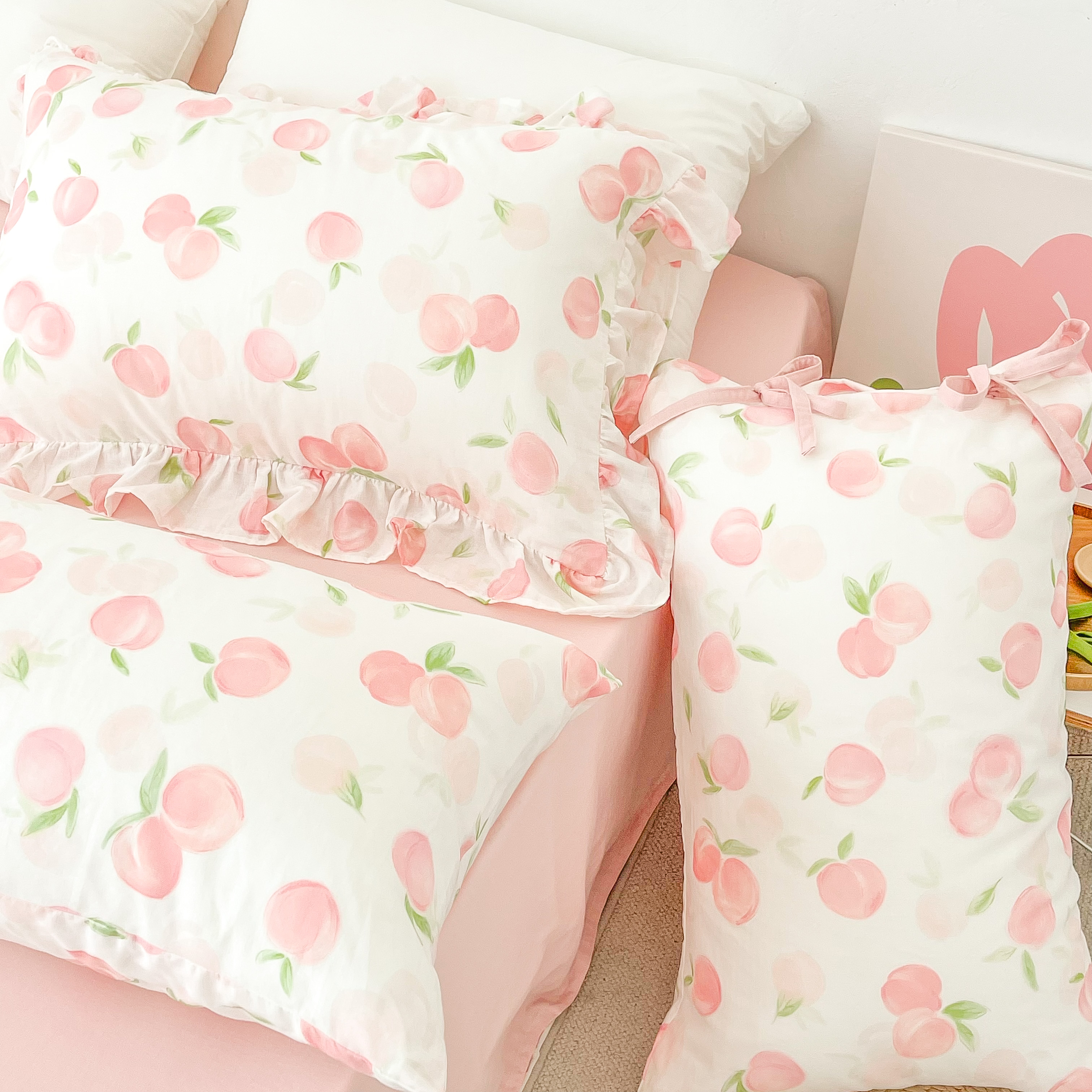 水墨风桃子双层纱枕套花花造梦