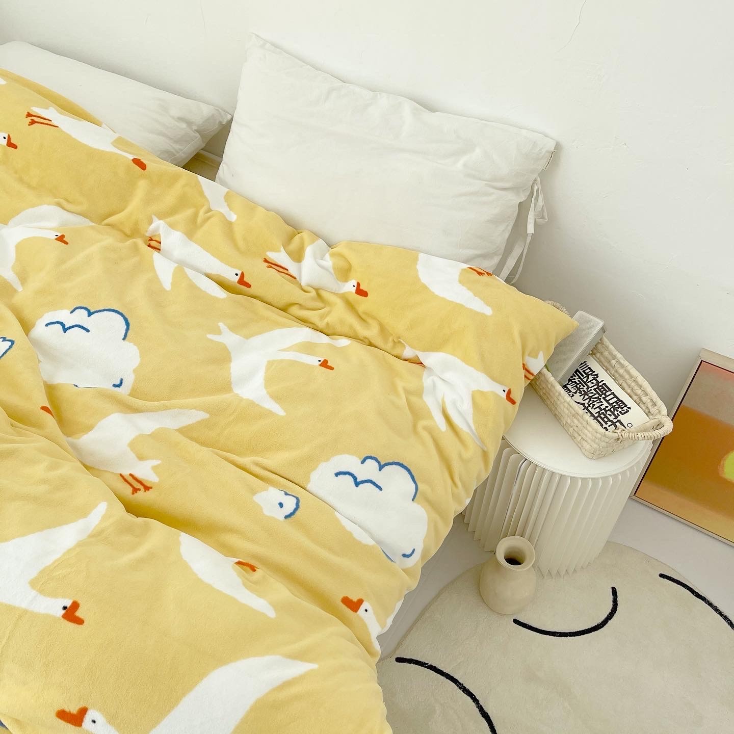 云麦天空｜原创插画奶油绒被套大鹅云朵暖黄色被罩单双人秋冬保暖,床上用品,被套,淘宝优惠券,粉丝福利购,淘宝优惠卷