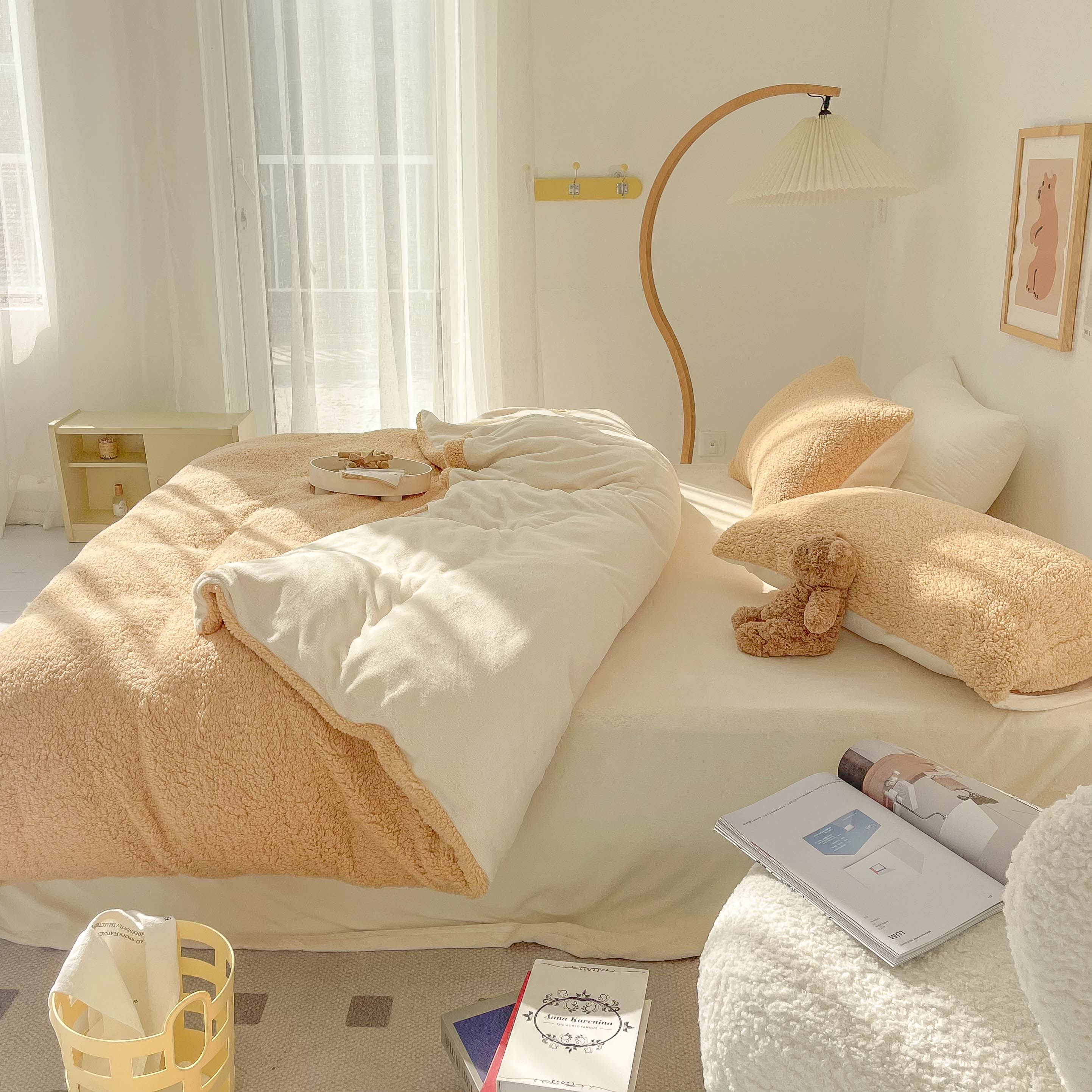 奶油系温暖 纯色羊羔绒奶油绒三四件套床单被套纯色拼色冬季保暖,床上用品,床品套件/四件套/多件套,淘宝优惠券,粉丝福利购,淘宝优惠卷