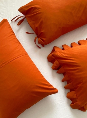 焦糖cookie 韩国ins博主款百搭纯色单件全棉信封枕套花边南瓜深色