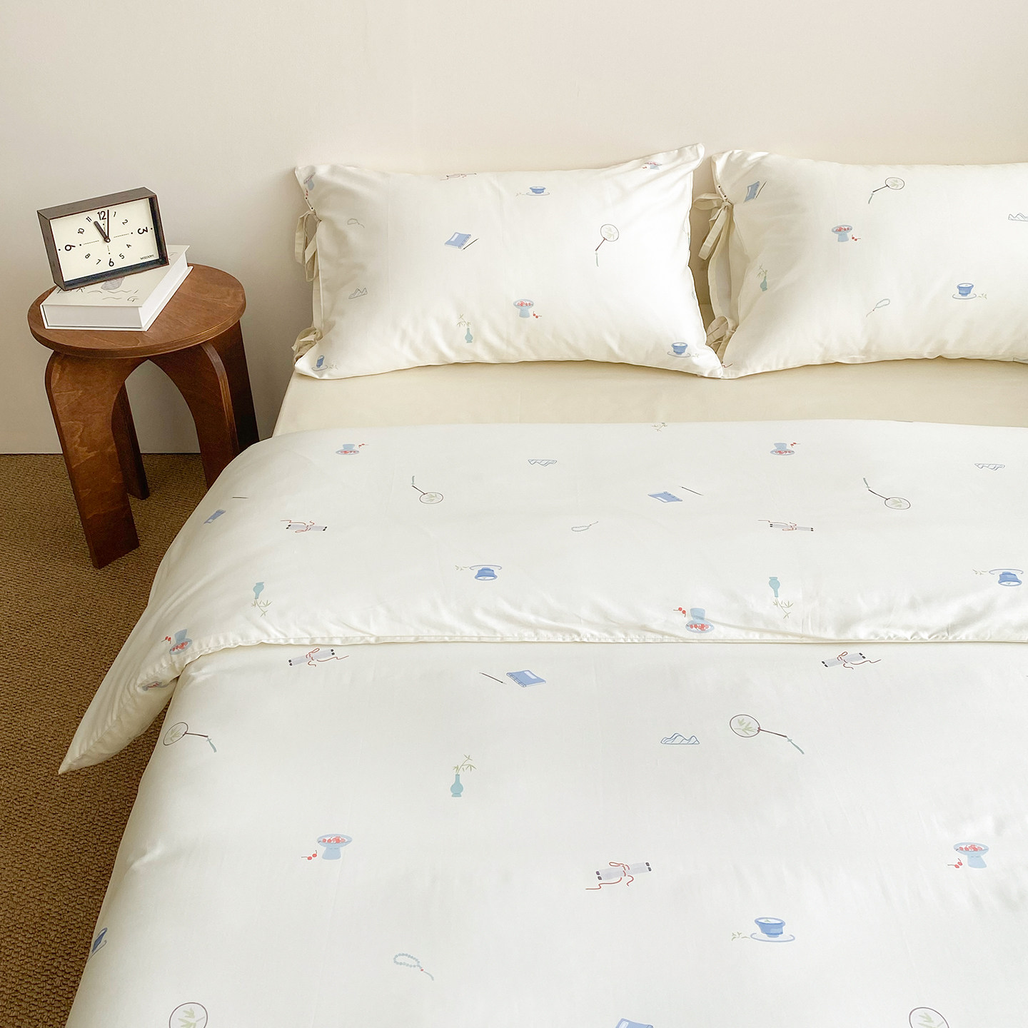 宅叙小闲 设计师原创60s长绒棉全棉四件套床单床笠双人床中式复古