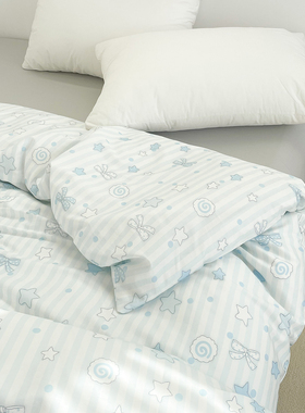 海盐物语 可爱蓝色条纹全棉被套被芯罩100纯棉150x200单件少女系