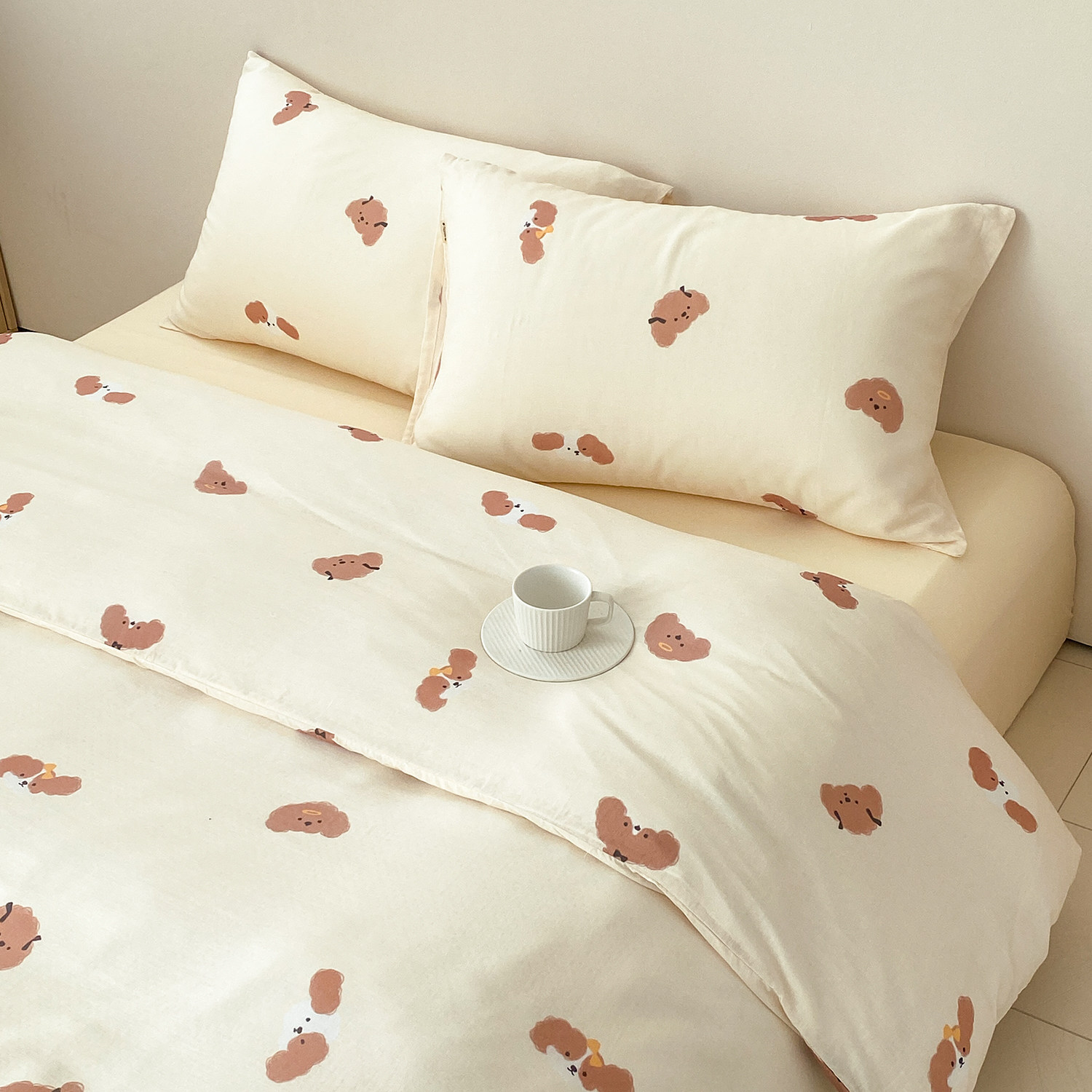 拿铁小狗 原创卡通全棉双层纱四件套床单被套床笠A类婴童级氛围感