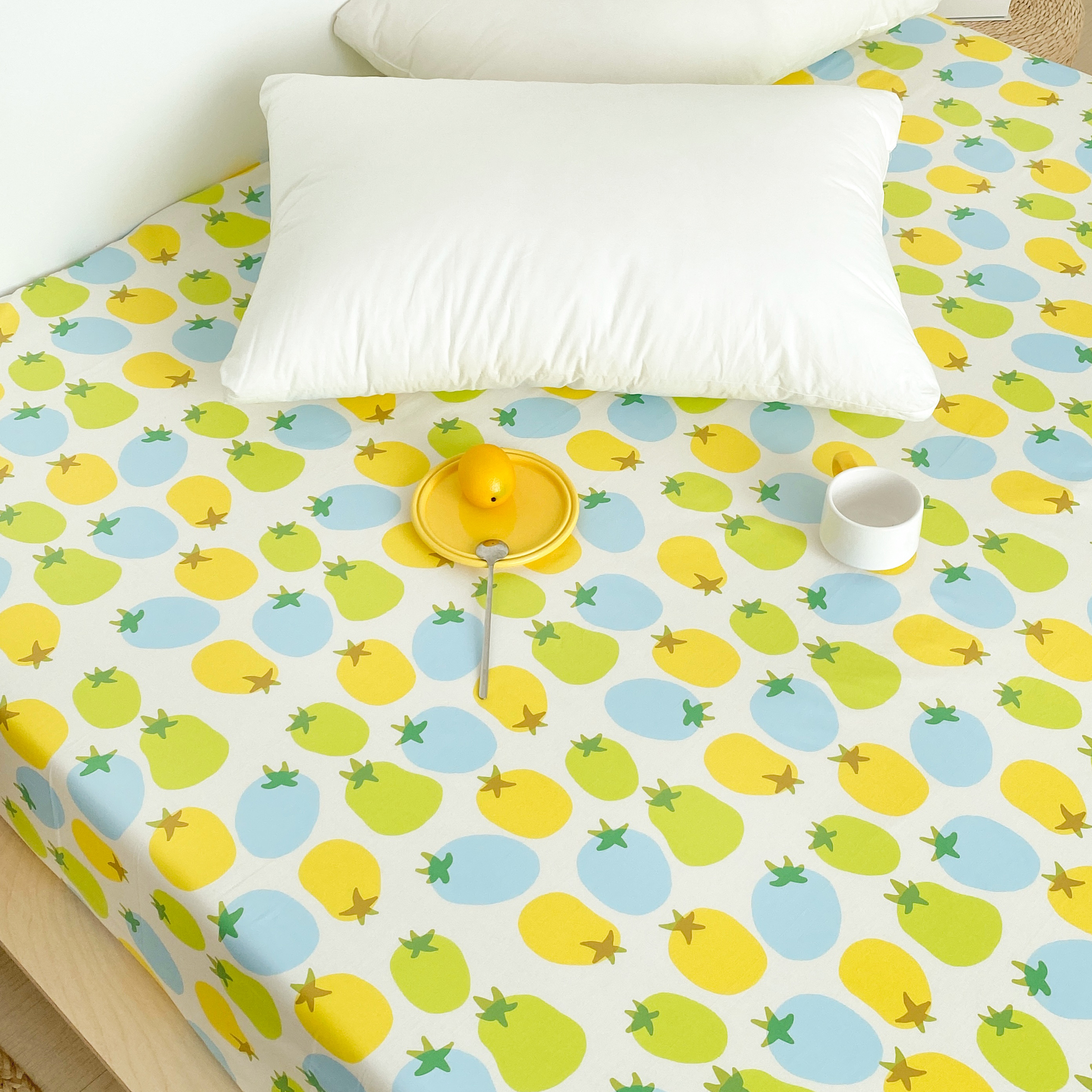 番茄物语 小众原创60支长绒棉100全棉床单床笠单双人床单件黄绿色