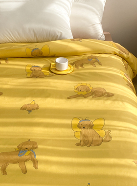 小狗假日 小众原创全棉被套姜黄色被芯罩可爱小狗单双人床 可定制