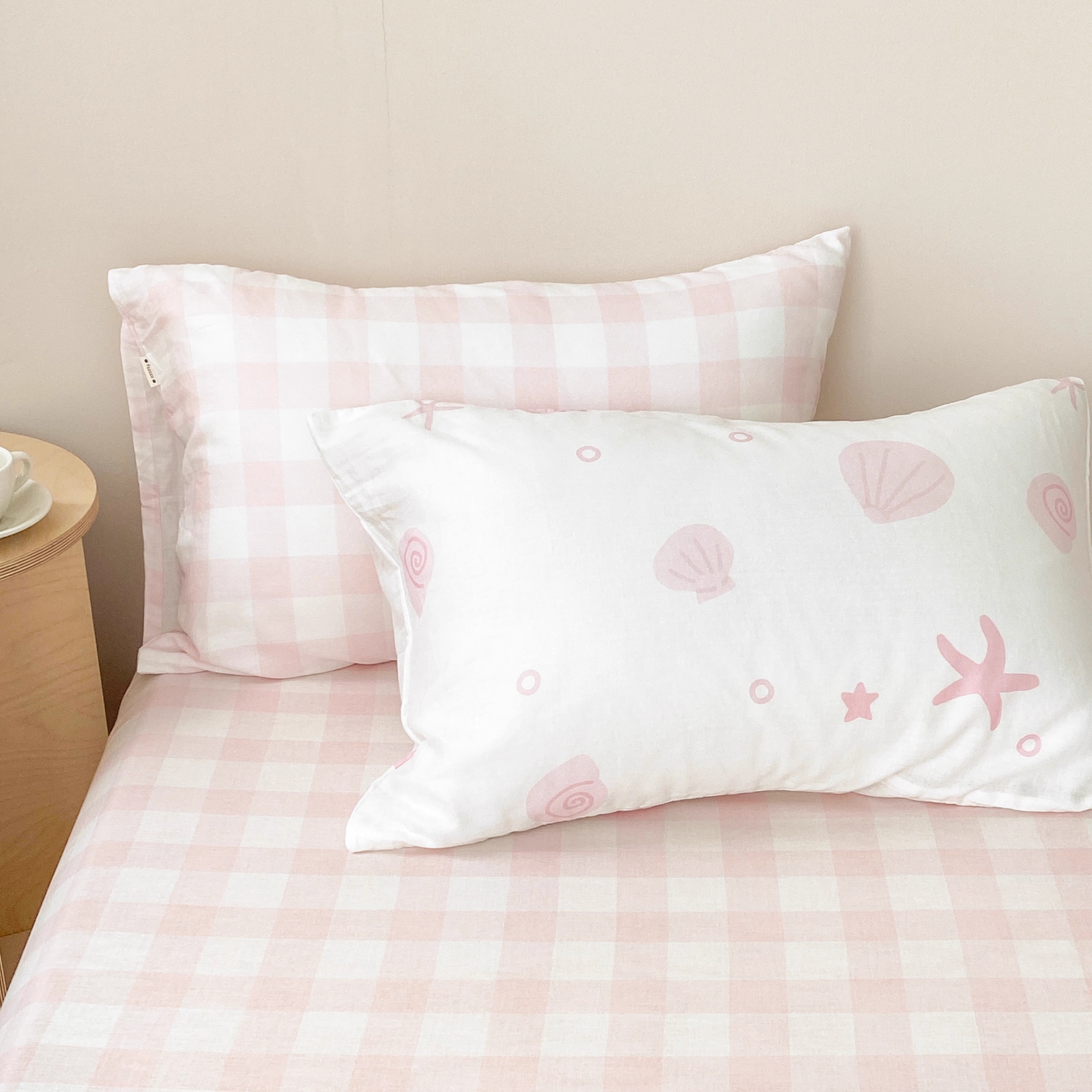 贝壳手账 原创ins风全棉双层纱枕套A类亲肤枕芯罩温柔粉小众设计