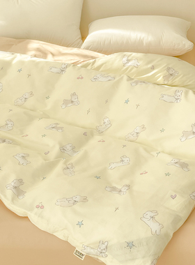 奶油兔兔 小众原创全棉被套100纯棉被芯罩可爱奶黄色单双人可定制