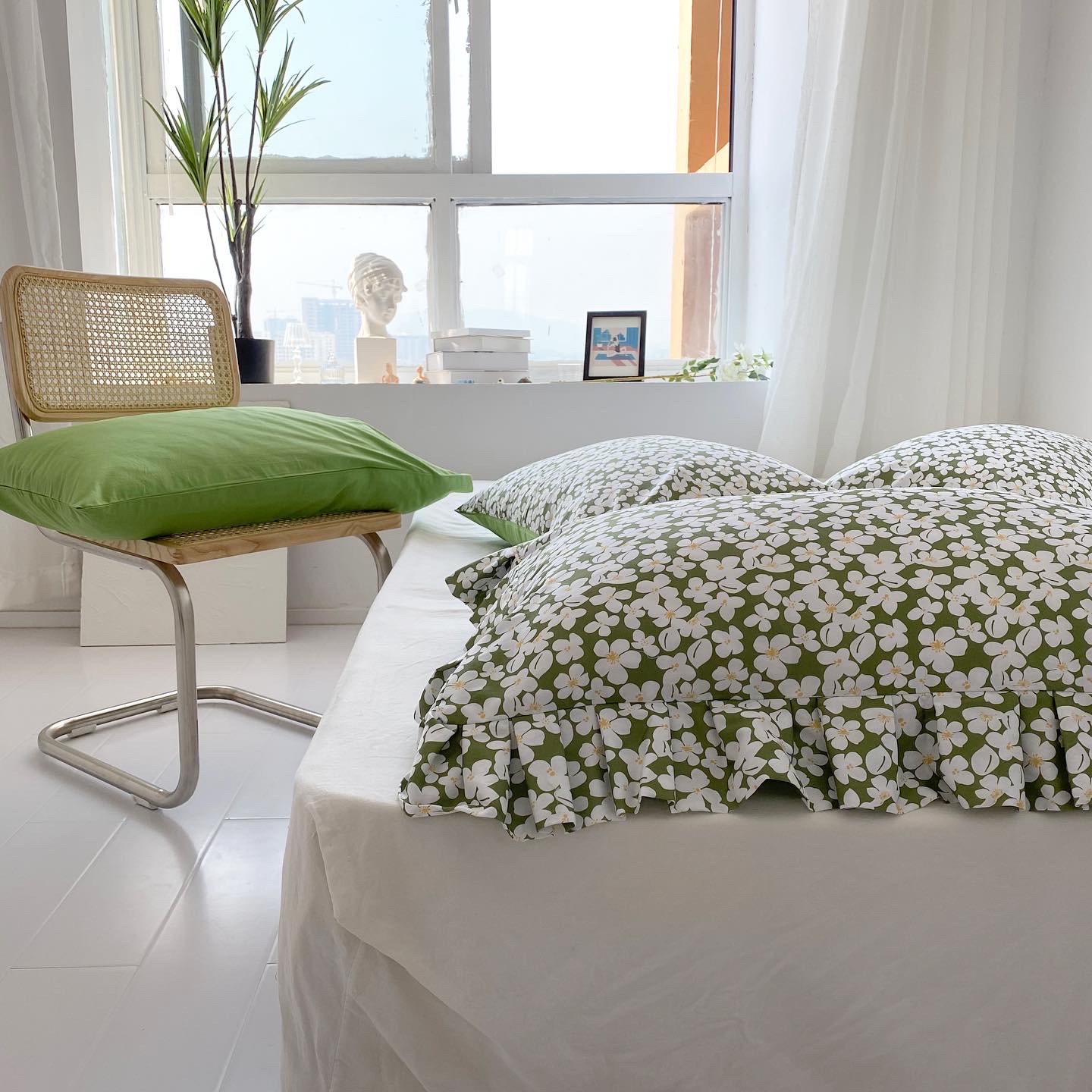 绿色碎花全棉单只枕套定制