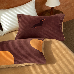 腊肠狗比尔 美式复古波点奶油绒枕套枕芯罩美拉德棕秋冬加厚48X74