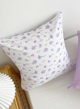 喜欢你 原创紫色碎花韩风全棉抱枕靠垫套可爱清新可定制卧室客厅