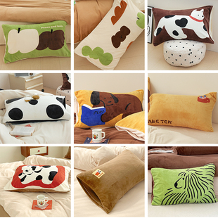 花花造梦 卡通原创设计感奶油绒枕套单只秋冬季毛绒枕头套枕芯罩