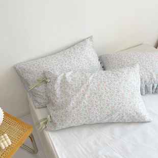 Matisse马蒂斯 枕罩花边蝴蝶结 原创碎花小玫瑰全棉枕套单人信封式