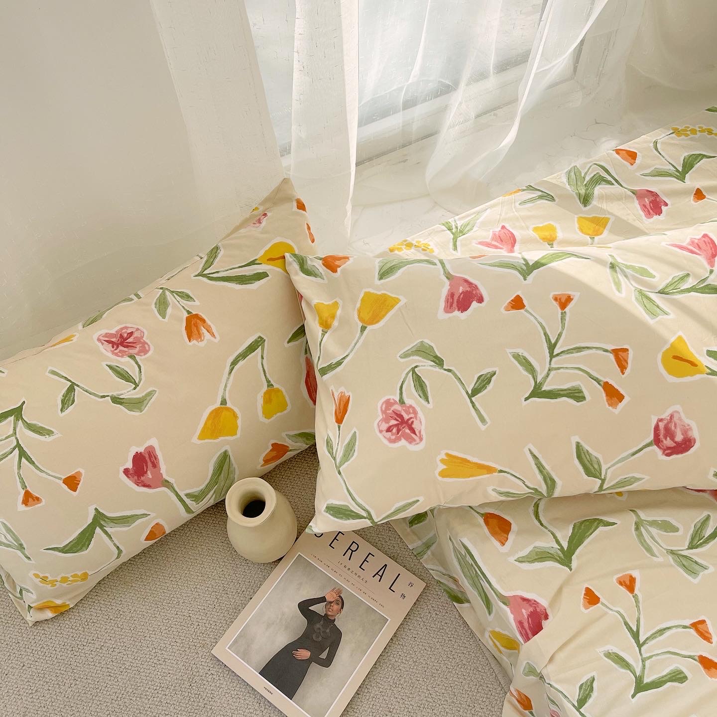 原创油画花单只针织棉枕套定制