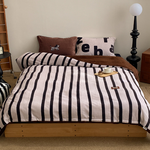 床单被套双人 原创ins复古条纹保暖奶油绒四件套加厚款 斑马 想法