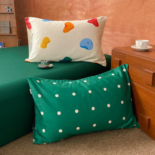 有趣的日子 插画师原创60支全棉枕套长绒棉枕芯罩撞色混搭款单只