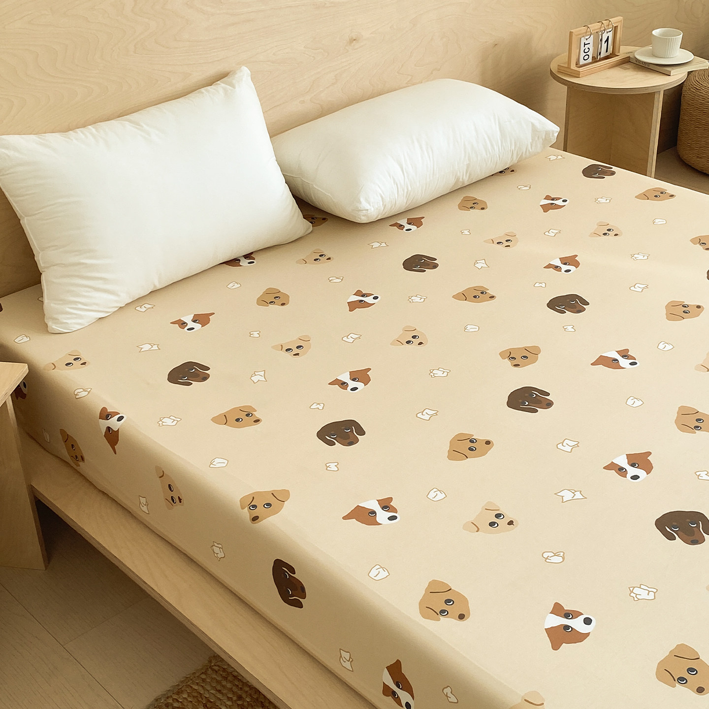 犯错小狗 原创插画全棉床单床笠100纯棉奶咖色童趣可爱单人1.5m床,床上用品,床单,淘宝优惠券,粉丝福利购,淘宝优惠卷