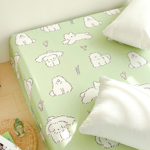 茶歇小狗 松弛可爱全棉床单床笠纯棉被单定制新疆棉绿色清新干净