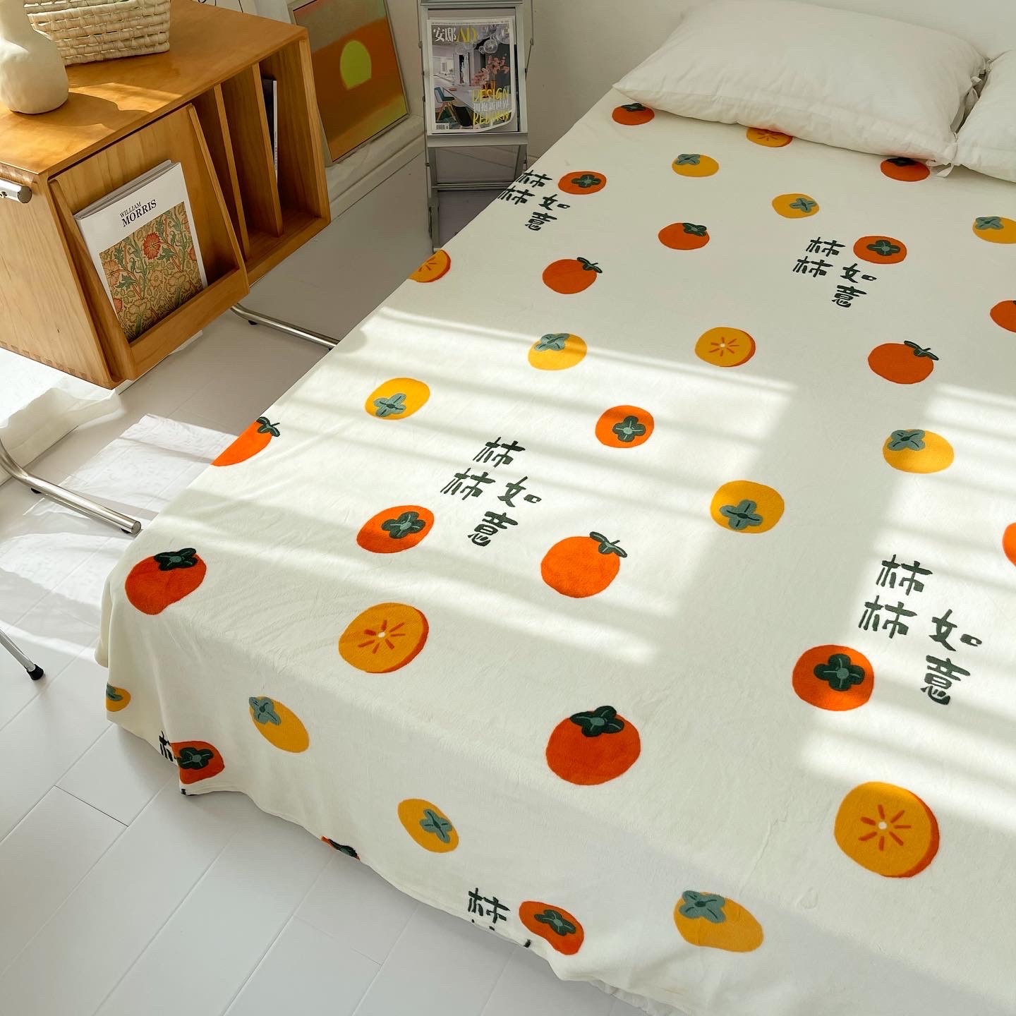 柿柿如意｜国潮祈福原创柿子奶油绒床单保暖床笠单件过冬加厚定制