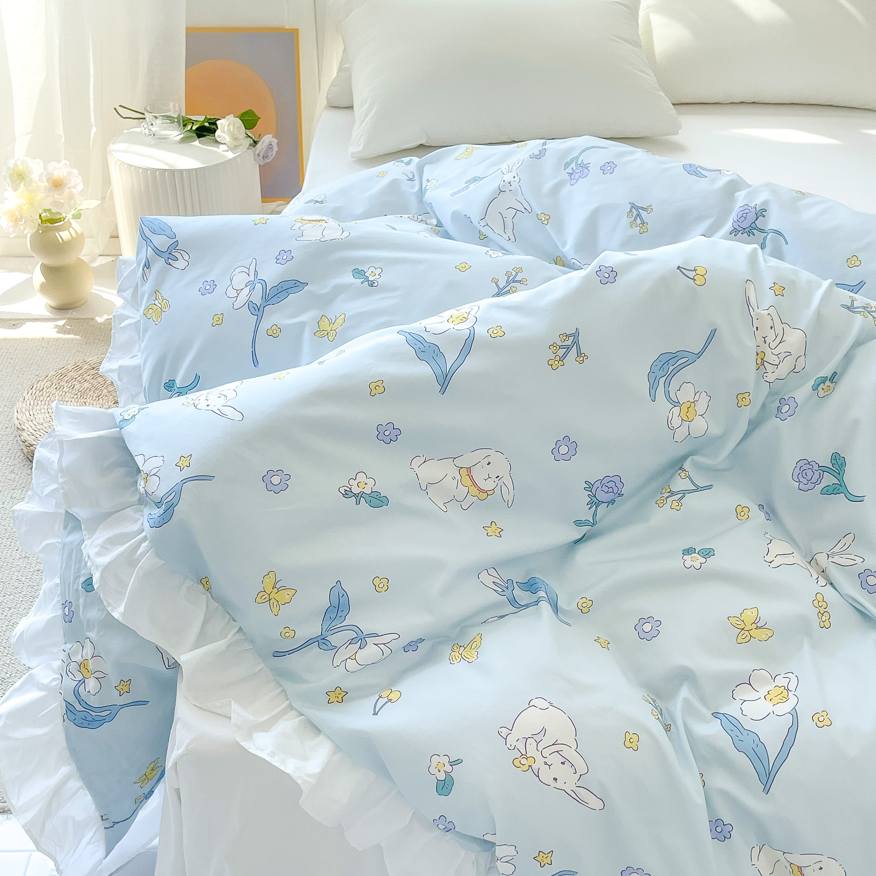 兔娜丽莎 | 原创兔子小花全棉被套手工花边定制纯棉被罩单品宿舍