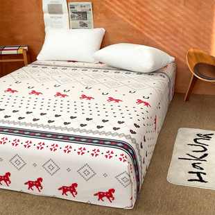 發财马上 1.8m 原创费尔岛风60S全棉床单床笠马年本命年单双人1.5