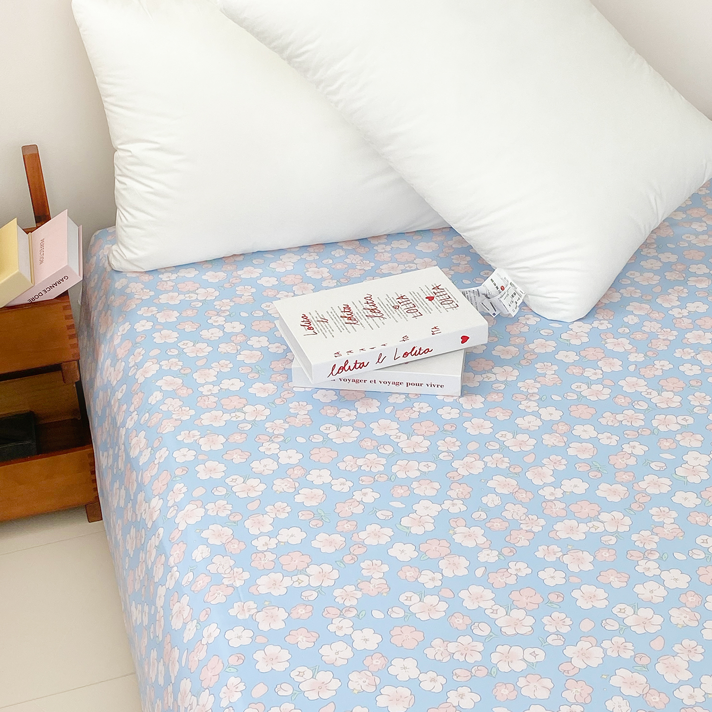 樱花雨 漫画风氛围感全棉床单床笠单件100%纯棉单人学生 粉色碎花