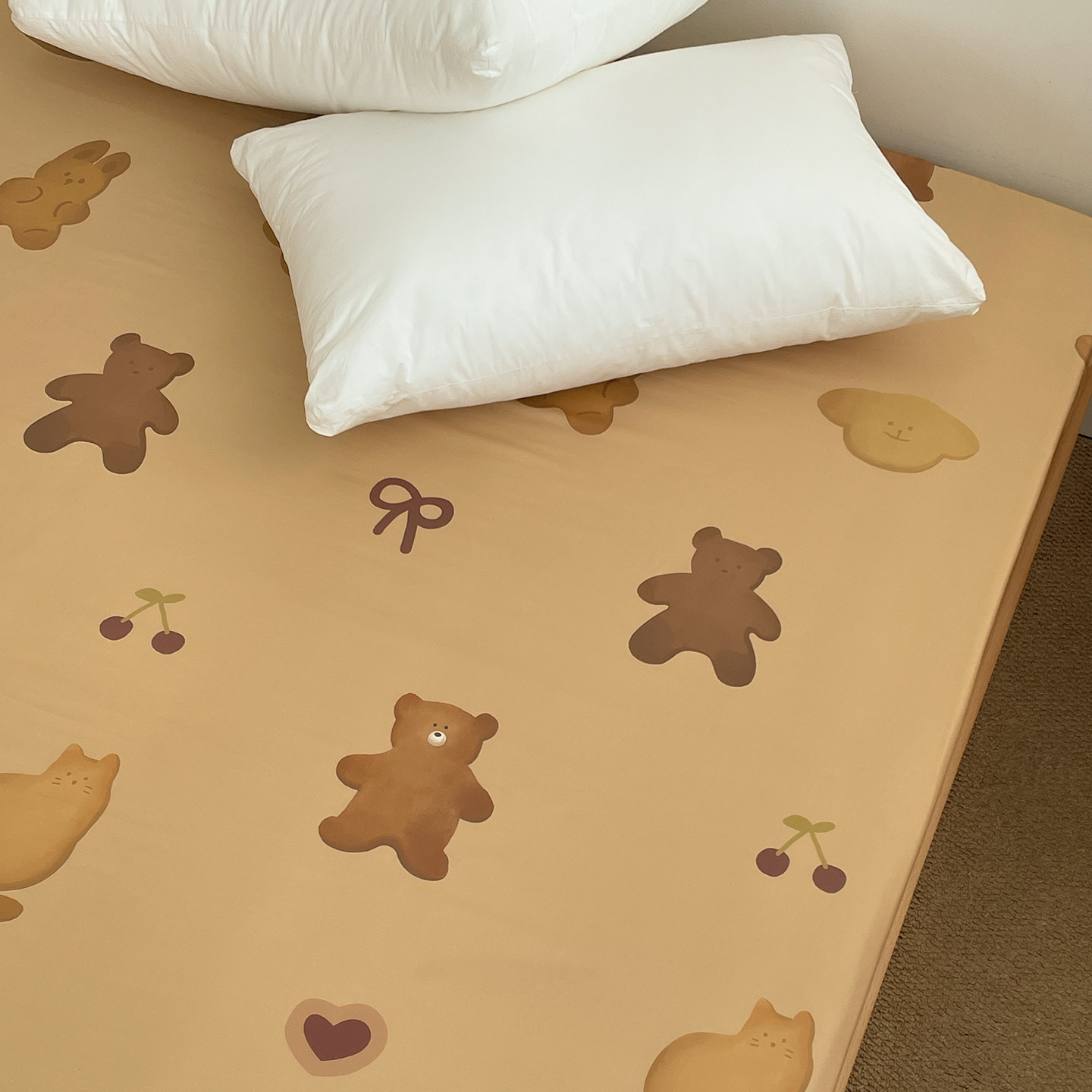 饼干周末 插画师原创全棉床单床笠可爱咖啡棕纯棉单双人1.5m/1.8m