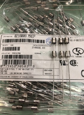 0218008.MXEP T8A 250V进口 5*20玻璃带引脚 玻璃保险管 慢断