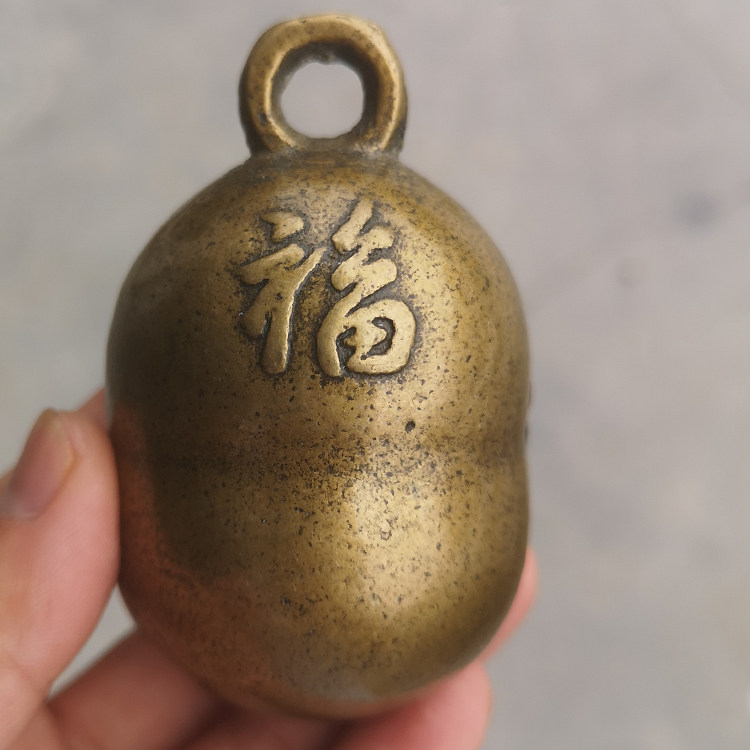 古玩铜器收藏仿古清朝纯铜大号马铃铛挂件福字马铃铛牛铃铛装饰铃