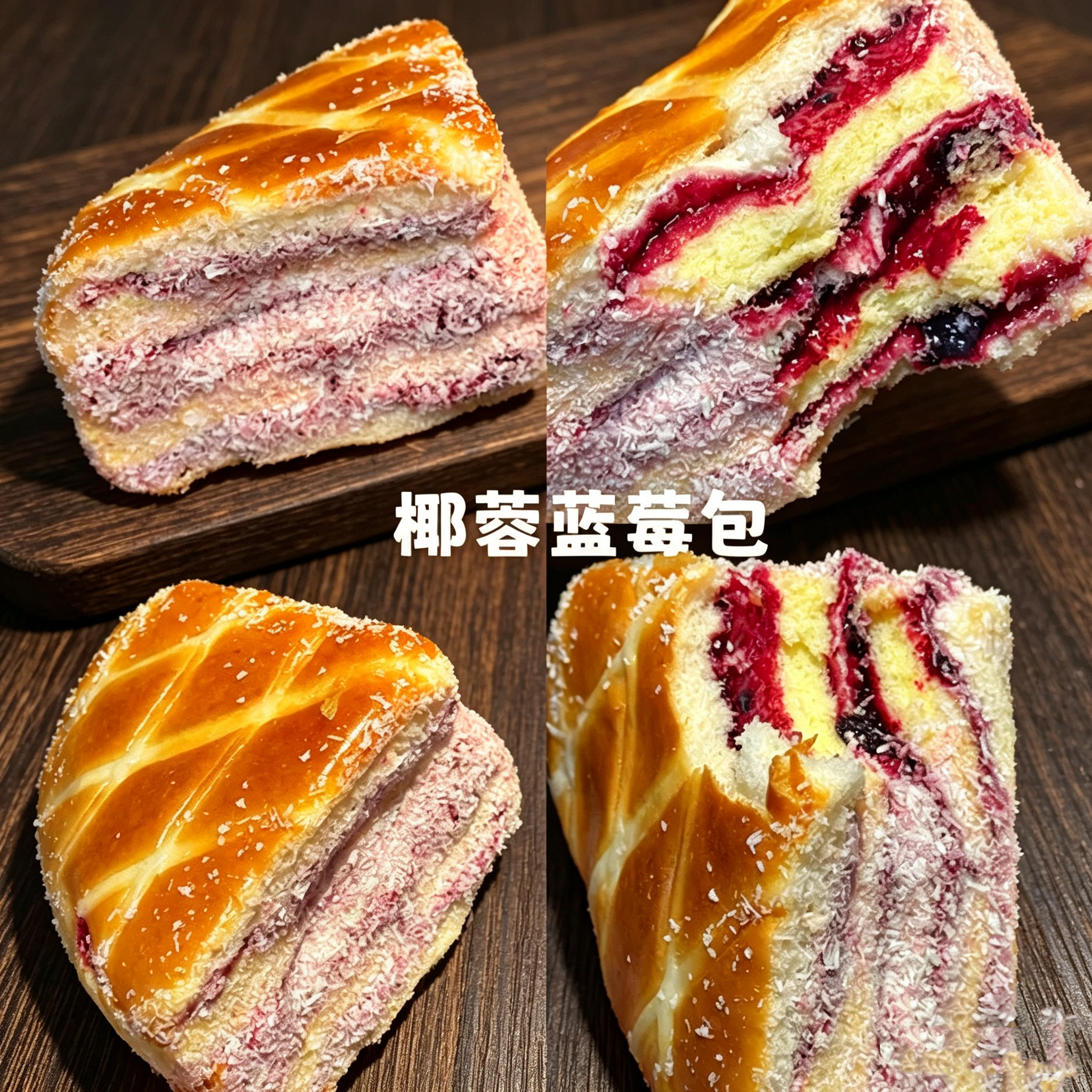椰蓉蓝莓面包椰香奶香酸甜新鲜现做现发一盒四个装