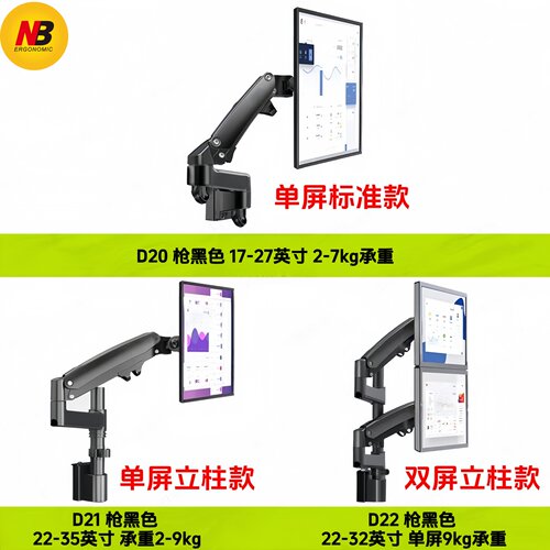 NB D20/D21/D22 显示器屏风支架控制台办公桌工位隔档板控制台调度台壁挂架 枪黑色