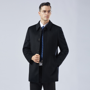 中长保暖加绒大衣外套 男冬季 100%山羊绒带宝嘉美水貂毛