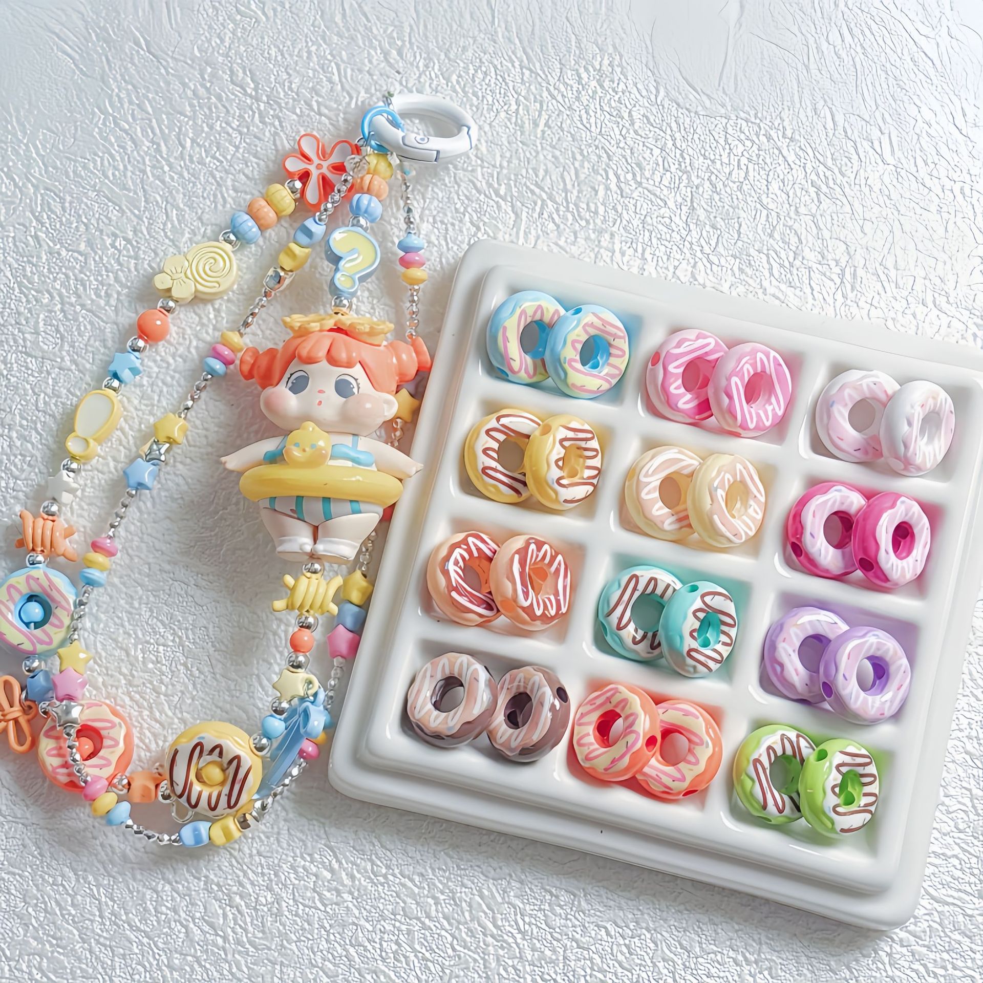 10个彩色甜甜圈树脂配件diy手工材料包钥匙扣挂件饰品配件散珠子