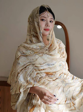 埃及旅游丝巾沙漠拍照纱巾披肩女外搭新款防晒头巾废土风围巾夏季