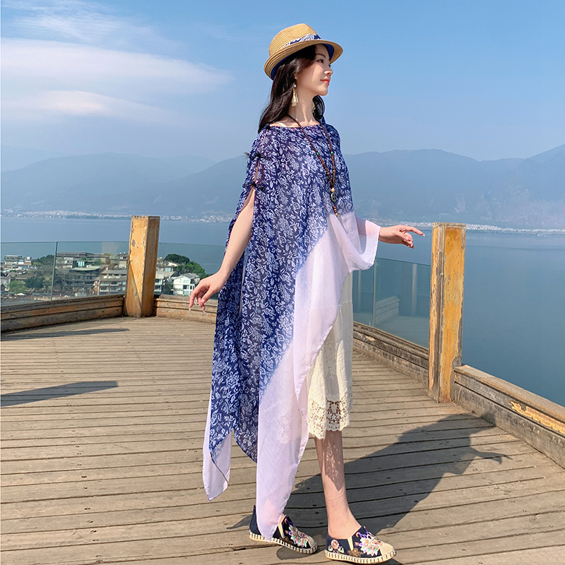 夏季度假拍照民族风云南三亚海边扎染防晒披肩百变外搭丝巾百搭款