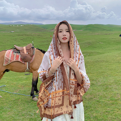 枫叶防晒外搭披肩女旅游沙漠草原丝巾民族风纱巾海边拍照围巾长款
