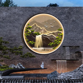 太阳能户外壁灯新中式 画灯凉亭背景墙造景观影 室外防水庭院壁画