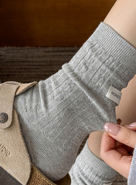 灰色高腰袜子女中筒袜2025新款爆款纯棉堆堆袜春秋韩国长筒袜秋冬