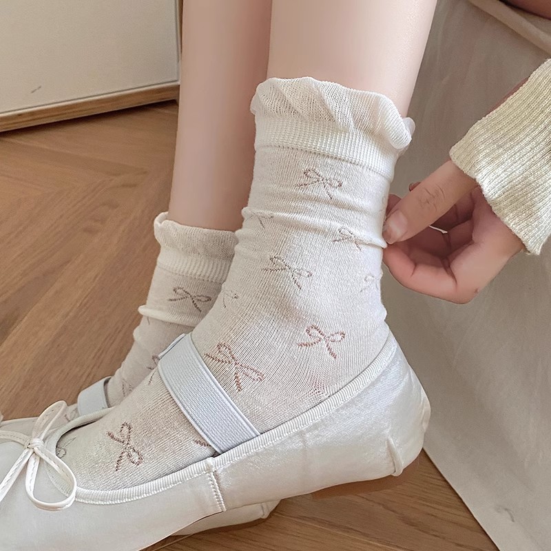 花边袜子女夏季薄款中筒袜纯棉