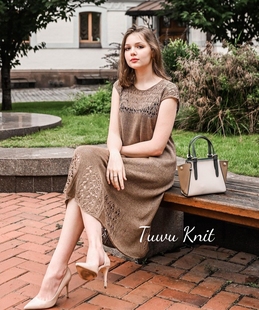 维尔纳 女士长款蕾丝连衣裙编织中文图解文字说明