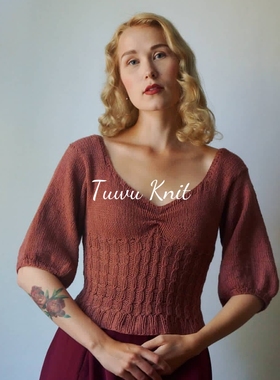 朱丽叶 鸡心领收腰套衫棒针编织中文图解文字说明