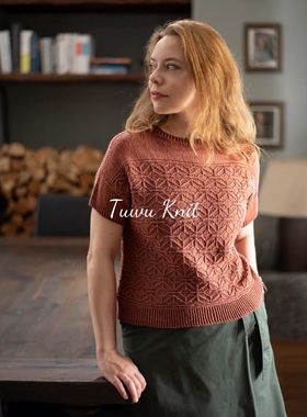 狮子山 纹理麻花短袖棒针编织中文图解文字说明