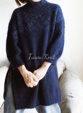 孟冬 女士侧开叉长款套衫毛衣棒针编织中文图解文字说明