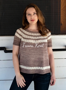悠扬 镂空拼接短袖棒针编织中文图解文字说明