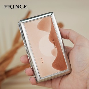 日本王子PRINCE烟盒14支装通用银色拉丝铜超薄真皮便携男士烟盒