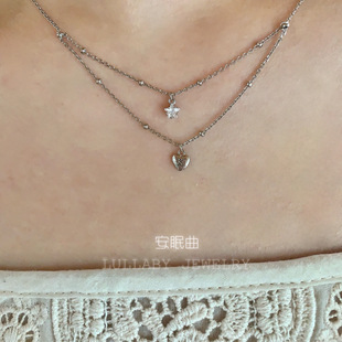 刻上你的字母 s925纯银双层星星爱心小众轻奢锁骨链项链女春款潮