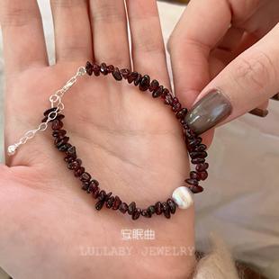 原创 转运珠一月生辰石天然石榴石s925纯银新中式小众简约手链女