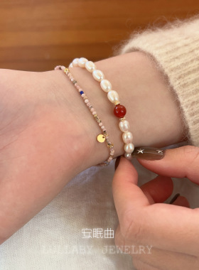 安眠曲天然珍珠红玛瑙手链