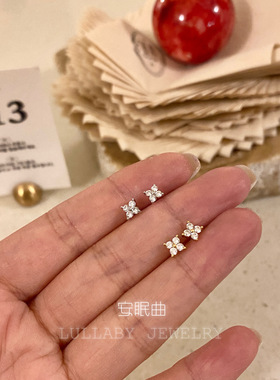 开启幸运～睡觉不用摘！s925纯银养耳洞不过敏四叶草小众耳钉女